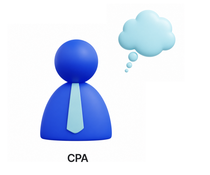 Illustration of a CPA with a thought bubble